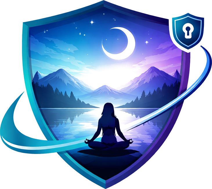 Serena VPN shield with a moonlit mountain landscape